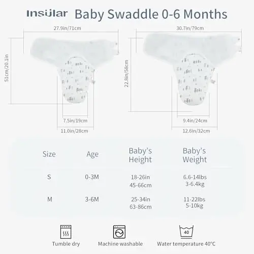 insular Baby Swaddle Wrap, Swaddle Blanket for Newborn and Infant, Adjustable Swaddling Set for Boy and Girl, Soft Cotton Baby Sleep Sack 3 Pack, Beige Sheep, Medium(3-6 Month) - 5