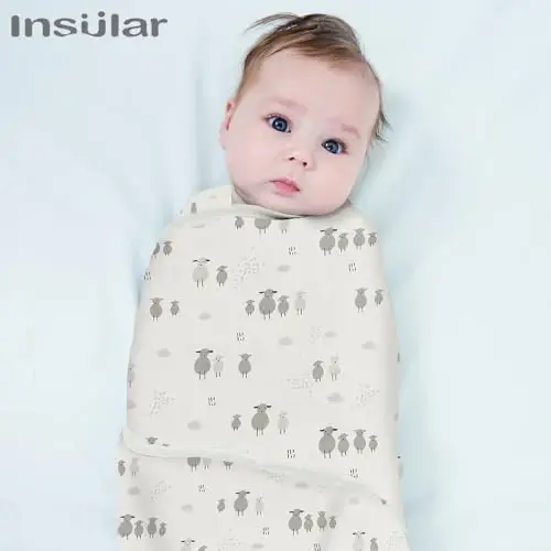 insular Baby Swaddle Wrap, Swaddle Blanket for Newborn and Infant, Adjustable Swaddling Set for Boy and Girl, Soft Cotton Baby Sleep Sack 3 Pack, Beige Sheep, Medium(3-6 Month) - 6
