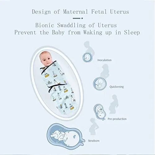 insular Baby Swaddle Sacks, Swaddle Blanket for Newborn and Infant, Adjustable Velcro Set for Boy and Girl, Soft Cotton Baby Sleep Sack 3 Pack (Ocean, Medium(3-6M)) - 2