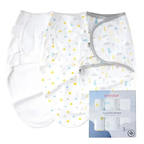insular Baby Swaddle Sacks, Swaddle Blanket for Newborn and Infant, Adjustable Velcro Set for Boy and Girl, Soft Cotton Baby Sleep Sack 3 Pack (Forest, Medium(3-6M)) 