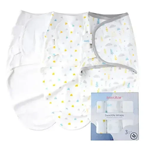 insular Baby Swaddle Sacks, Swaddle Blanket for Newborn and Infant, Adjustable Velcro Set for Boy and Girl, Soft Cotton Baby Sleep Sack 3 Pack (Forest, Medium(3-6M)) - INSULAR
