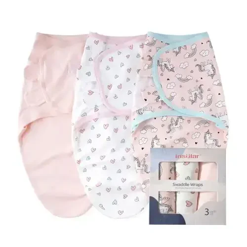 insular Baby Swaddle Sacks, Swaddle Blanket for Newborn and Infant, Adjustable Velcro Set for Boy and Girl, Soft Cotton Baby Sleep Sack 3 Pack (Horse, Medium(3-6M)) 