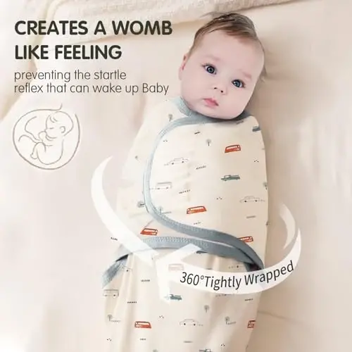 insular Baby Swaddle Sacks, Swaddle Blanket for Newborn and Infant, Adjustable Velcro Set for Boy and Girl, Soft Cotton Baby Sleep Sack 3 Pack (Car&Dachshund, Small(0-3M)) - 3