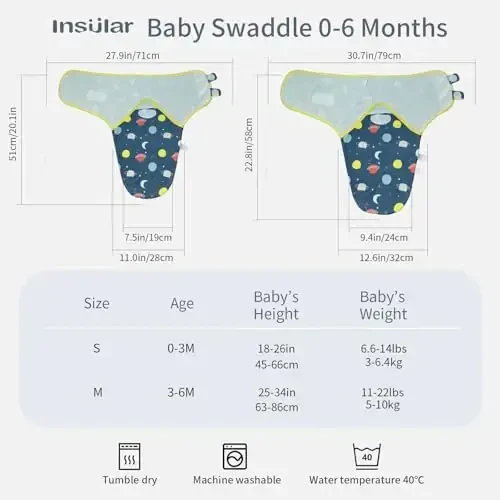 insular Baby Swaddle Sacks, Swaddle Blanket for Newborn and Infant, Adjustable Velcro Set for Boy and Girl, Soft Cotton Baby Sleep Sack 3 Pack (Space, Small(0-3M)) - 5