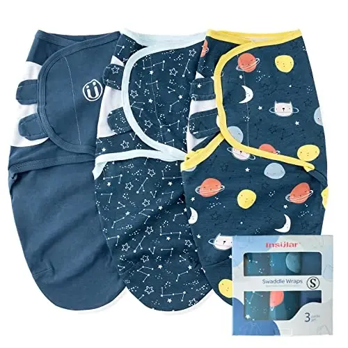 insular Baby Swaddle Sacks, Swaddle Blanket for Newborn and Infant, Adjustable Velcro Set for Boy and Girl, Soft Cotton Baby Sleep Sack 3 Pack (Space, Small(0-3M)) - INSULAR (1)