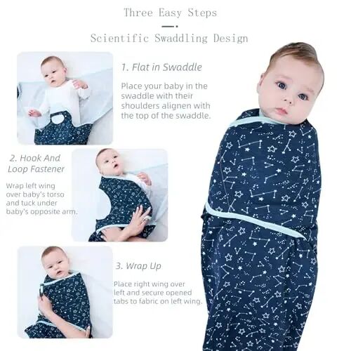 insular Baby Swaddle Sacks, Swaddle Blanket for Newborn and Infant, Adjustable Velcro Set for Boy and Girl, Soft Cotton Baby Sleep Sack 3 Pack (Space, Small(0-3M)) 