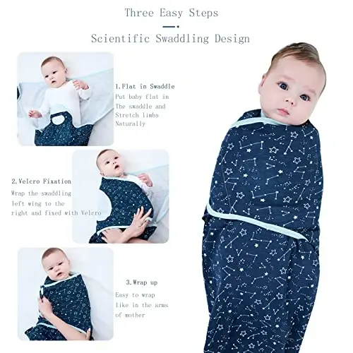 insular Baby Swaddle Wrap, Swaddle Blanket for Newborn and Infant, Adjustable Velcro Swaddling Set for Boy and Girl, Soft Cotton Baby Sleep Sack 3 Pack, Clouds, Medium(3-6 Month) 