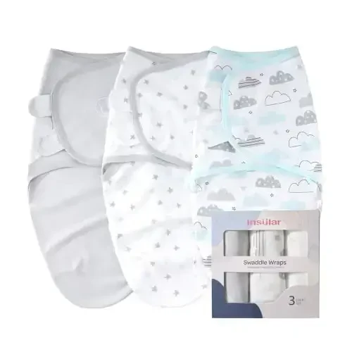insular Baby Swaddle Sacks, Swaddle Blanket for Newborn and Infant, Adjustable Velcro Set for Boy and Girl, Soft Cotton Baby Sleep Sack 3 Pack (Clouds, Medium(3-6M)) 