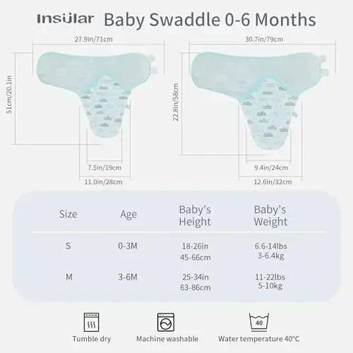 insular Baby Swaddle Sacks, Swaddle Blanket for Newborn and Infant, Adjustable Velcro Set for Boy and Girl, Soft Cotton Baby Sleep Sack 3 Pack (Clouds, Medium(3-6M)) - 5