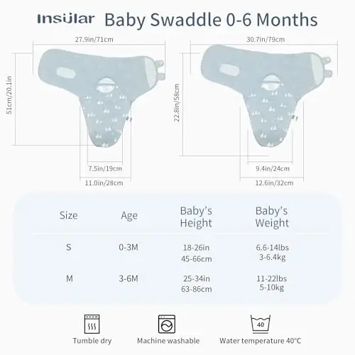 insular Baby Swaddle Wrap, Swaddle Blanket for Newborn and Infant, Adjustable Velcro Swaddling Set for Boy and Girl, Soft Cotton Baby Sleep Sack 3 Pack, Sheep, Small(0-3M) - 4