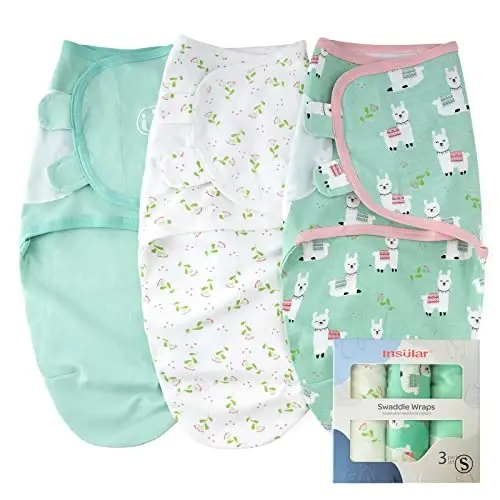 insular Baby Swaddle Sacks, Swaddle Blanket for Newborn and Infant, Adjustable Velcro Set for Boy and Girl, Soft Cotton Baby Sleep Sack 3 Pack (Alpaca, Small(0-3M)) 