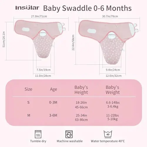 insular Baby Swaddle Wrap, Swaddle Blanket for Newborn and Infant, Adjustable Velcro Swaddling Set for Boy and Girl, Soft Cotton Baby Sleep Sack 3 Pack, Pink Swan, Medium(3-6M) - 4