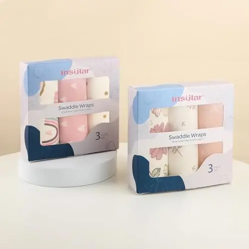 insular Baby Swaddle Wrap, Swaddle Blanket for Newborn and Infant, Adjustable Velcro Swaddling Set for Boy and Girl, Soft Cotton Baby Sleep Sack 3 Pack, Pink Swan, Medium(3-6M) - 5