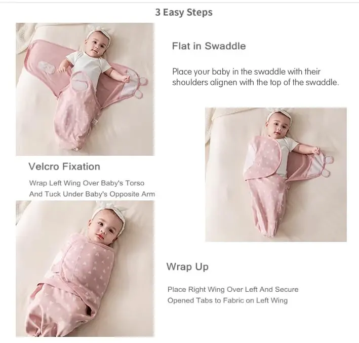 insular Baby Swaddle Wrap, Swaddle Blanket for Newborn and Infant, Adjustable Velcro Swaddling Set for Boy and Girl, Soft Cotton Baby Sleep Sack 3 Pack, Pink Swan, Medium(3-6M) - 3