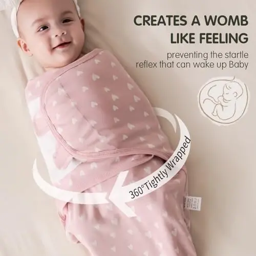 insular Baby Swaddle Wrap, Swaddle Blanket for Newborn and Infant, Adjustable Swaddling Set for Boy and Girl, Soft Cotton Baby Sleep Sack 3 Pack, Pink Swan, Medium(3-6 Month) - INSULAR (1)