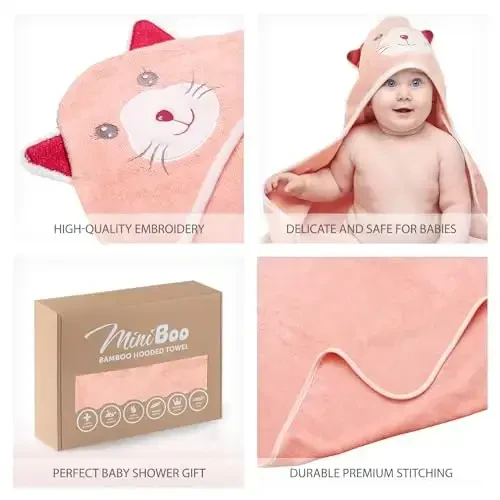 MINIBOO Hooded Baby Towels for Newborn & Toddler - Super Soft Baby Bath Towels with Hood, Highly Absorbent Viscose Made from Bamboo Hooded Towel for Girls, Newborn Essentials. - MINIBOO (1)