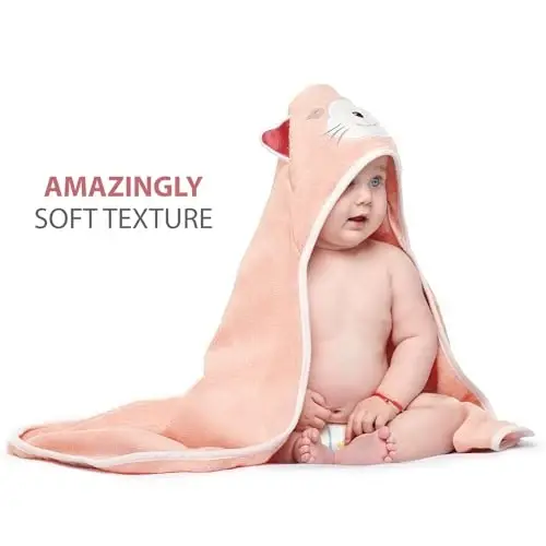 MINIBOO Hooded Baby Towels for Newborn & Toddler - Super Soft Baby Bath Towels with Hood, Highly Absorbent Viscose Made from Bamboo Hooded Towel for Girls, Newborn Essentials. - 5