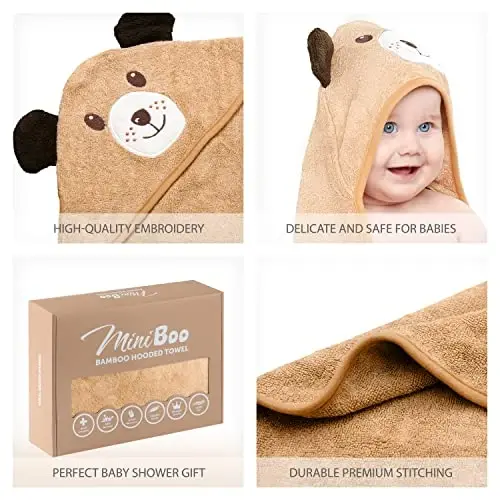 MINIBOO Hooded Baby Towels for Newborn & Toddler - Super Soft Baby Bath Towels with Hood, Highly Absorbent Viscose Made from Bamboo Hooded Towel for Boys, Girls, Newborn Essentials. - 4