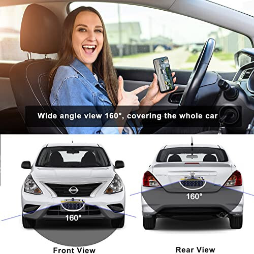 YEOIZO WiFi License Plate Wireless Backup Camera, 720P HD Back up Camera Systems for car, Front/Rear View Reverse Camera, 160° View Angle for Cars SUV Pickup Trailer RV Camper for iPhone iPad Android - 2