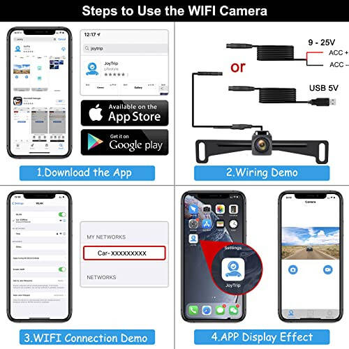 YEOIZO WiFi License Plate Wireless Backup Camera, 720P HD Back up Camera Systems for car, Front/Rear View Reverse Camera, 160° View Angle for Cars SUV Pickup Trailer RV Camper for iPhone iPad Android - 9