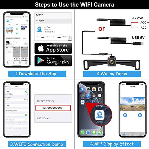 YEOIZO WiFi License Plate Wireless Backup Camera, 720P HD Back up Camera Systems for car, Front/Rear View Reverse Camera, 160° View Angle for Cars SUV Pickup Trailer RV Camper for iPhone iPad Android - 2