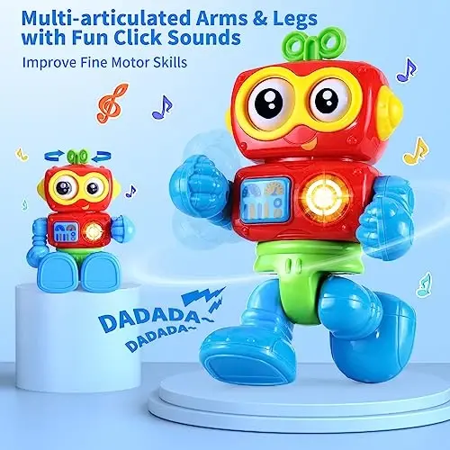 Yerloa 1 yoshli o'g'il bolalar uchun mo'ljallangan robot o'yinchoqlari Rojdestvo paypoqlari, bir yoshli o'g'il bolalar uchun tug'ilgan kun sovg'asi, 12-18 oylik chaqaloq o'g'il bolalar o'yinchoqlari 12M musiqa yoritgichi interaktiv o'rganuvchi bolalar o'yinchoqlari 2 yoshli - 5