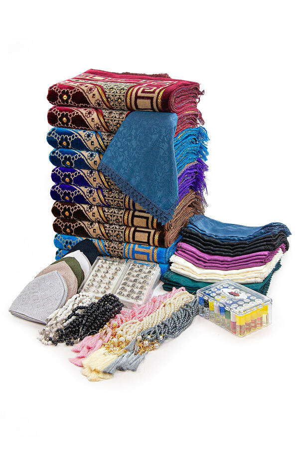 Yesevi 20-Piece Mecca and Umrah Gift Dodya Velvet Prayer Mat Set - 1