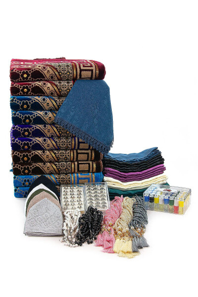 Yesevi 20-Piece Mecca and Umrah Gift Dodya Velvet Prayer Mat Set - 2