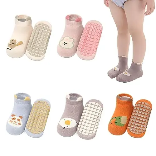 Yeshsore Baby Socks with Grips, Toddler Kids Cartoon Floor Ankle Non Slip Socks 5 Pairs 