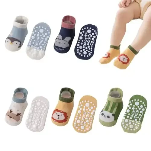 Yeshsore Baby Socks with Grips,Toddler Kids Cartoon Floor Ankle Non Slip Socks 5 Pairs 