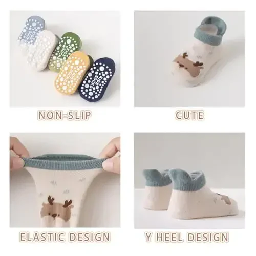 Yeshsore Baby Socks with Grips,Toddler Kids Cartoon Floor Ankle Non Slip Socks 5 Pairs - 2