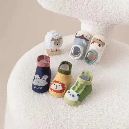 Yeshsore Baby Socks with Grips,Toddler Kids Cartoon Floor Ankle Non Slip Socks 5 Pairs - 4