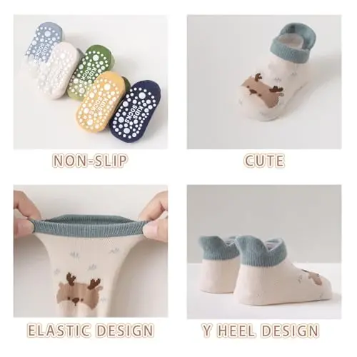 Yeshsore Baby Socks with Grips,Toddler Kids Cartoon Floor Ankle Non Slip Socks 5 Pairs - 2