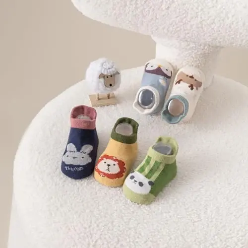 Yeshsore Baby Socks with Grips,Toddler Kids Cartoon Floor Ankle Non Slip Socks 5 Pairs - 4