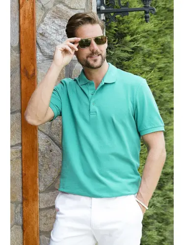 Yeşil %100 Pamuk Düğmeli Regular Fit Polo Tişört 5902127-Yeşil - LC WAIKIKI (1)