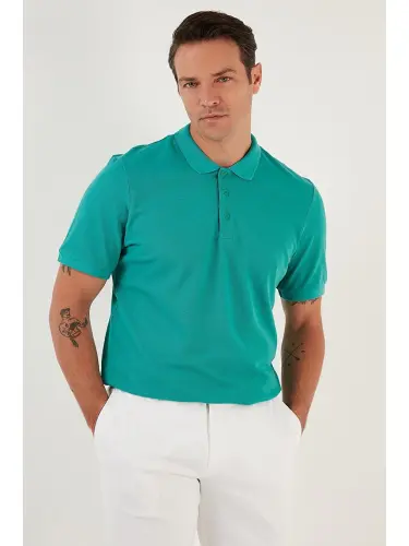 Yeşil %100 Pamuk Düğmeli Regular Fit Polo Tişört 5902127-Yeşil - 4