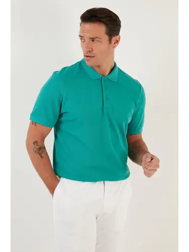 Yeşil %100 Pamuk Düğmeli Regular Fit Polo Tişört 5902127-Yeşil - 5
