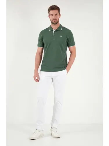 Yeşil % 100 Pamuk Düğmeli Slim Fit Erkek Polo Yaka T Shirt 5902118-Yeşil - LC WAIKIKI (1)