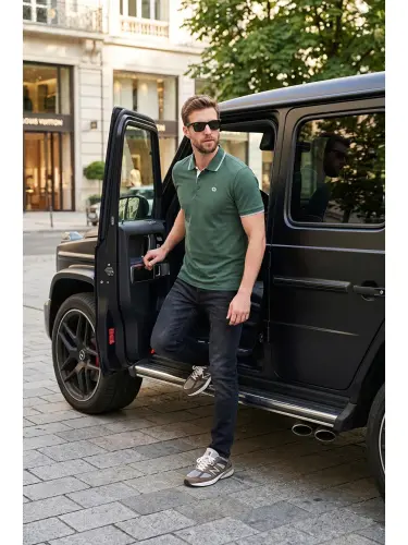 Yeşil % 100 Pamuk Düğmeli Slim Fit Erkek Polo Yaka T Shirt 5902118-Yeşil - 1