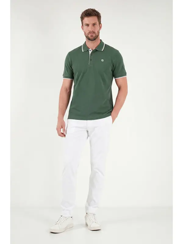 Yeşil % 100 Pamuk Düğmeli Slim Fit Erkek Polo Yaka T Shirt 5902118-Yeşil - 2
