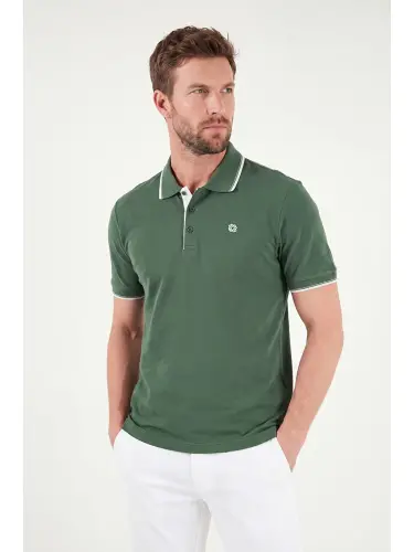 Yeşil % 100 Pamuk Düğmeli Slim Fit Erkek Polo Yaka T Shirt 5902118-Yeşil - 3