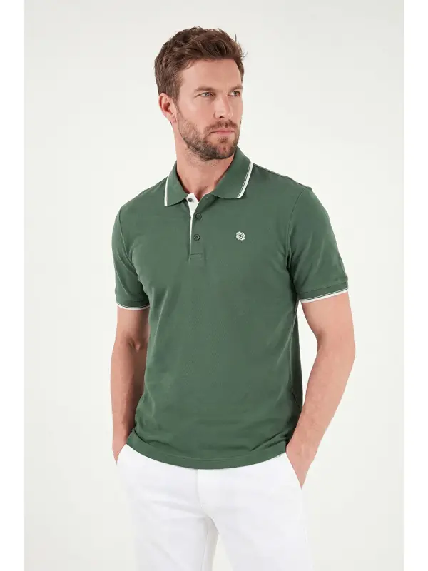 Yeşil % 100 Pamuk Düğmeli Slim Fit Erkek Polo Yaka T Shirt 5902118-Yeşil - 3