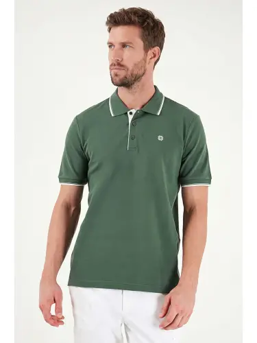 Yeşil % 100 Pamuk Düğmeli Slim Fit Erkek Polo Yaka T Shirt 5902118-Yeşil - 4
