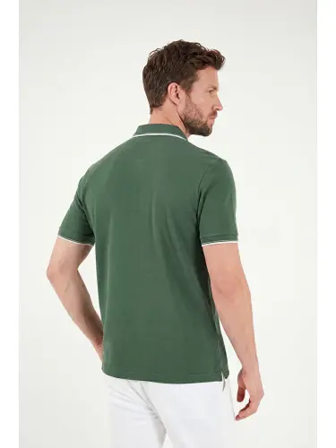 Yeşil % 100 Pamuk Düğmeli Slim Fit Erkek Polo Yaka T Shirt 5902118-Yeşil - 7