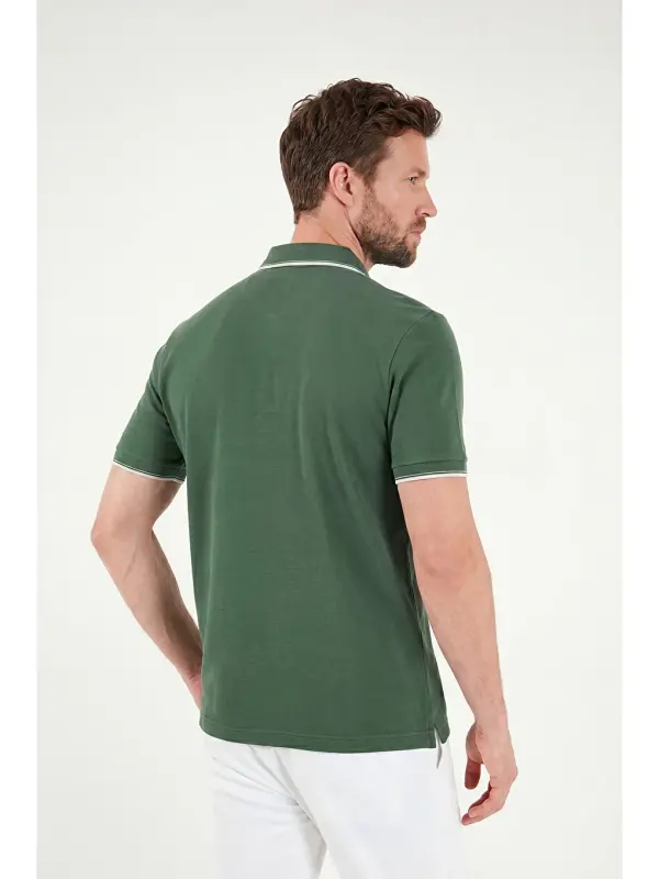 Yeşil % 100 Pamuk Düğmeli Slim Fit Erkek Polo Yaka T Shirt 5902118-Yeşil - 7