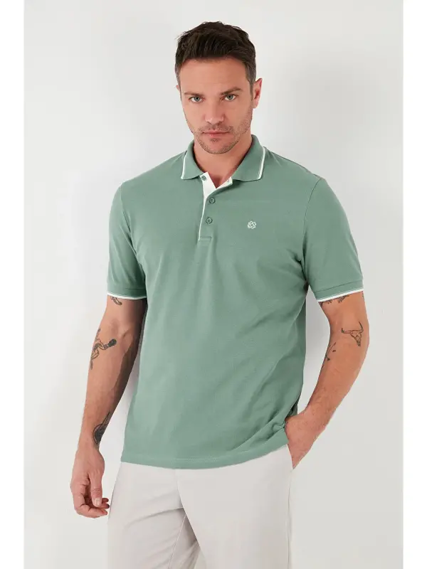 Yeşil %100 Pamuk Düğmeli Standart Fit Erkek Polo Yaka Tişört 5902118-Yeşil - 3