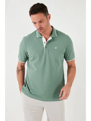 Yeşil %100 Pamuk Düğmeli Standart Fit Erkek Polo Yaka Tişört 5902118-Yeşil - 4