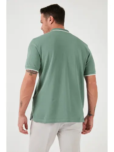 Yeşil %100 Pamuk Düğmeli Standart Fit Erkek Polo Yaka Tişört 5902118-Yeşil - 5
