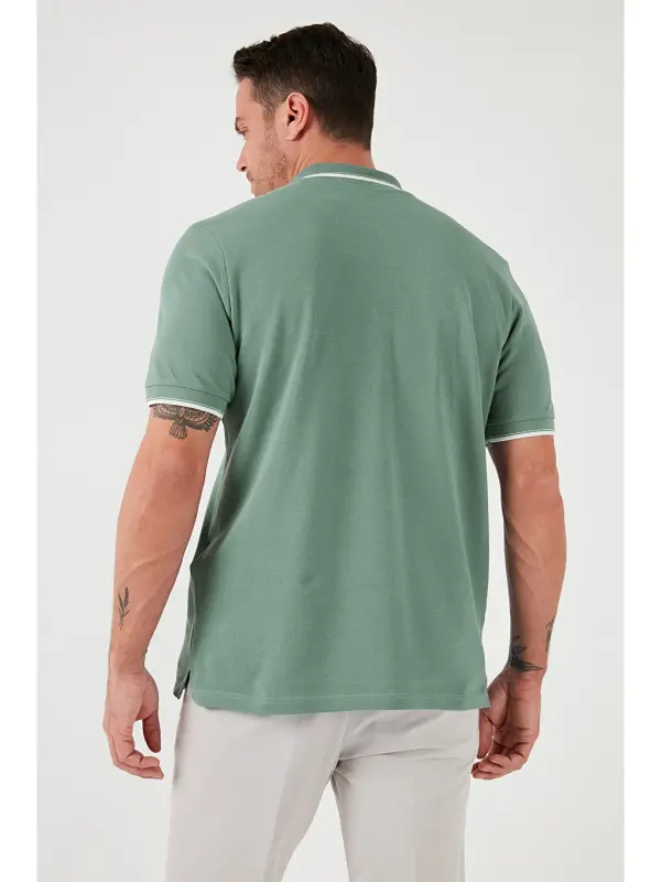 Yeşil %100 Pamuk Düğmeli Standart Fit Erkek Polo Yaka Tişört 5902118-Yeşil - 5