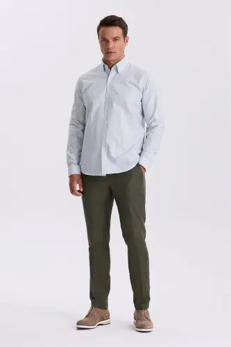 Yeşil %100 Pamuk Düğmeli Yaka Comfort Fit Gömlek - 2